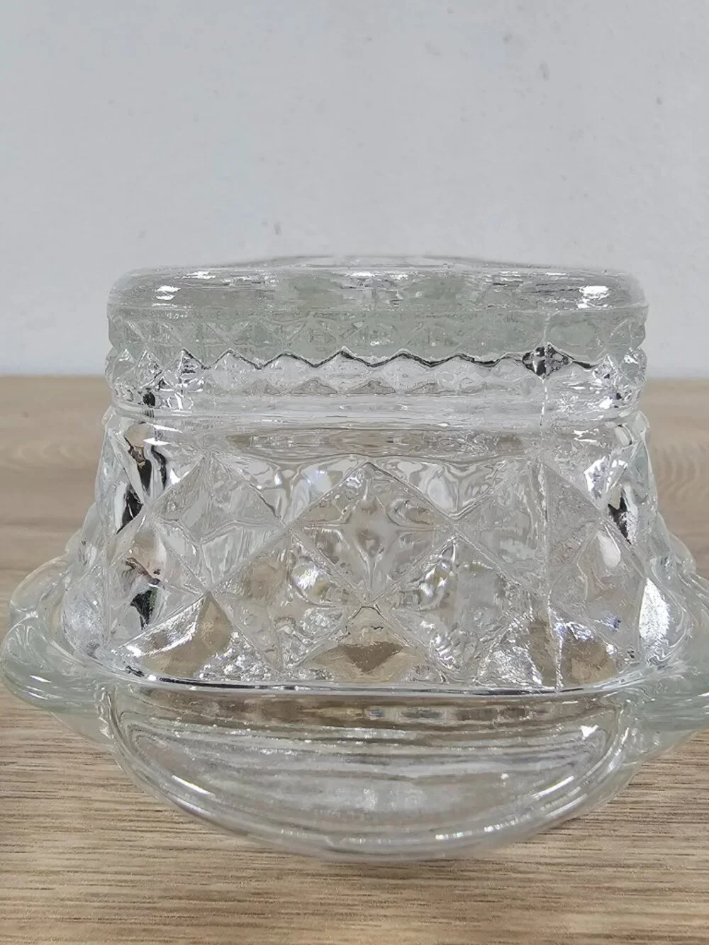 Anchor Hocking Wexford Butter Dish Clear Pressed Glass Diamond Pattern